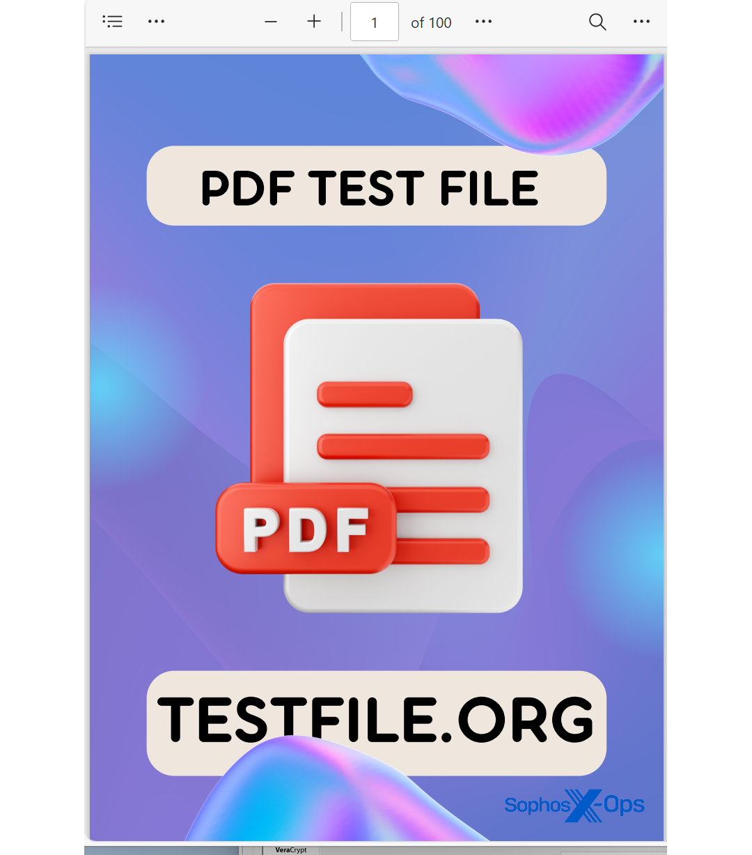 A image of the first page of the PDF described in text; it says "PDF TEST FILE and has a colorful background
